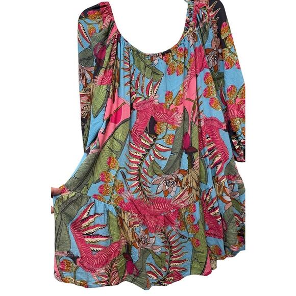 Rachel Roy Women's Boho Blouse Top Tropical Mulit-color Size Large Plus Stretchy - Picture 2 of 4